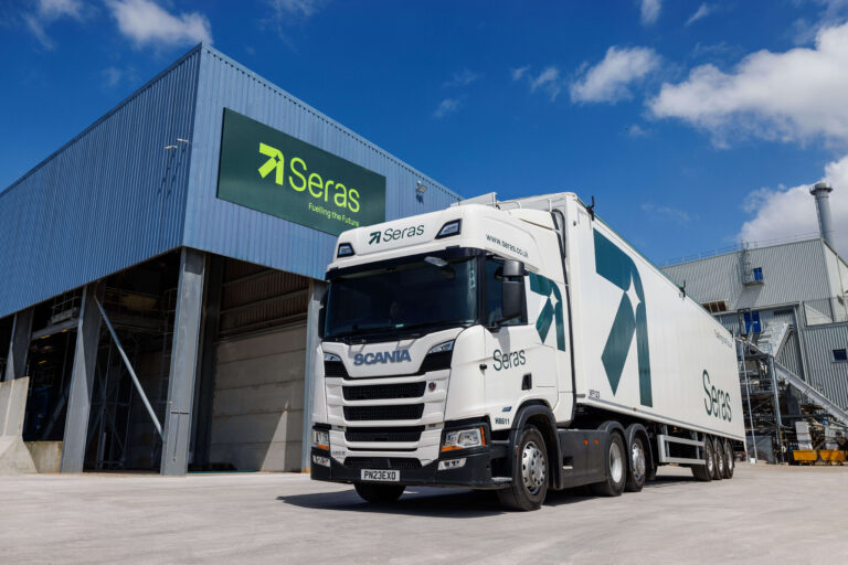 Exterior of a biomass processing facility with Seras Truck